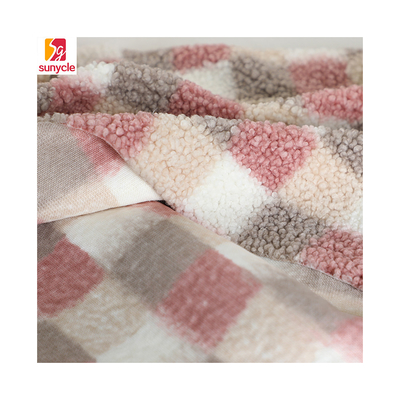 Tkanina polarowa Sherpa z nadrukiem w kratę 300gsm do torebki tapicerskiej Hometextile
